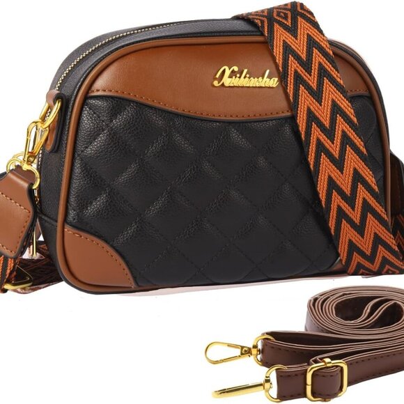 Small Leather Crossbody Bag Women Adjustable Strap Color-Block Stylish Purse - Picture 1 of 8